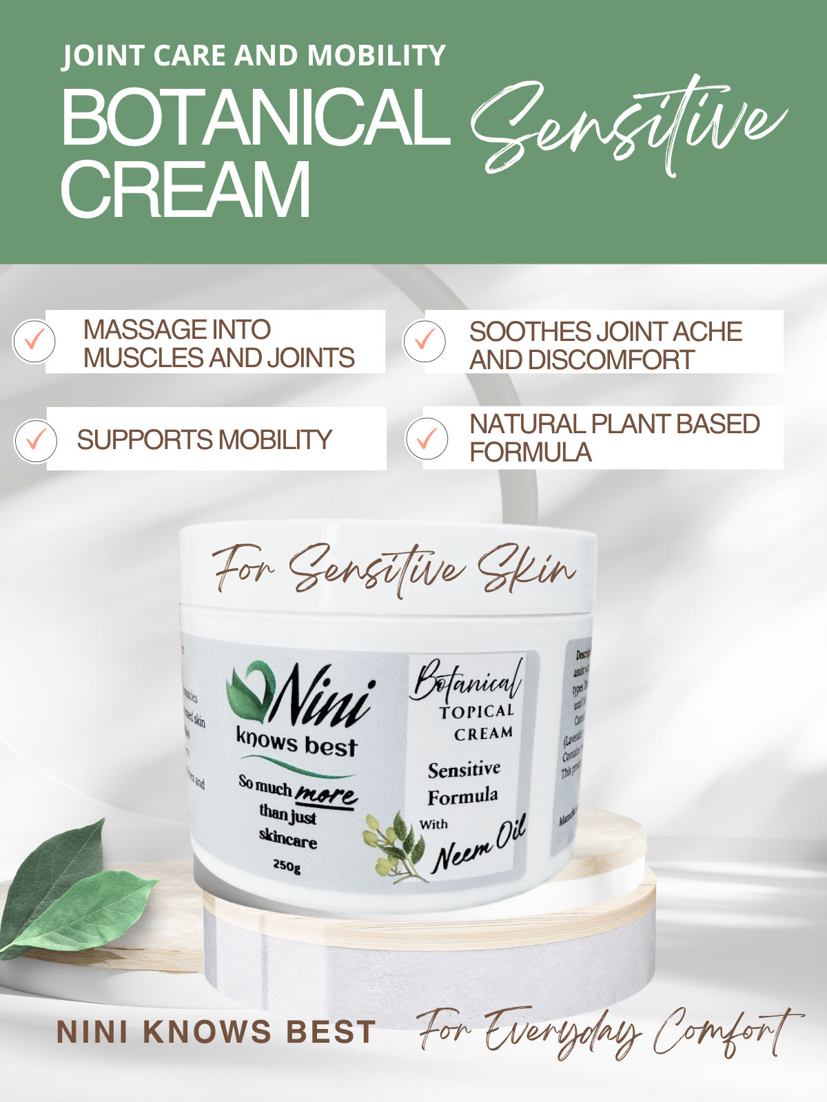 Sensitive Cream with Neem Oil for Joint and Muscle Support